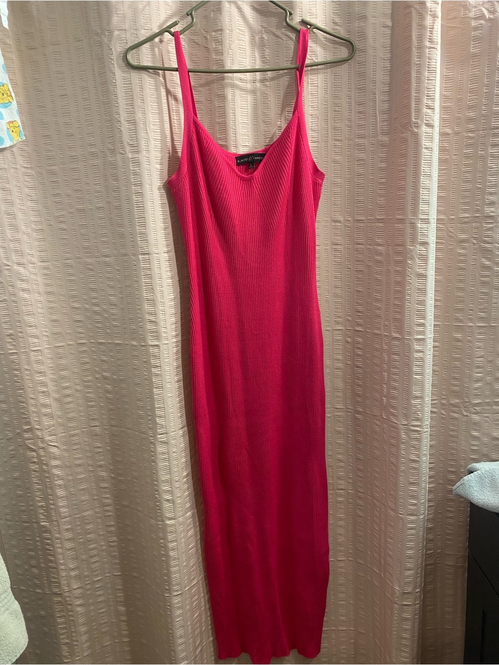 Almost Famous Hot Pink Ribbed Maxi Dress with Spaghetti Straps